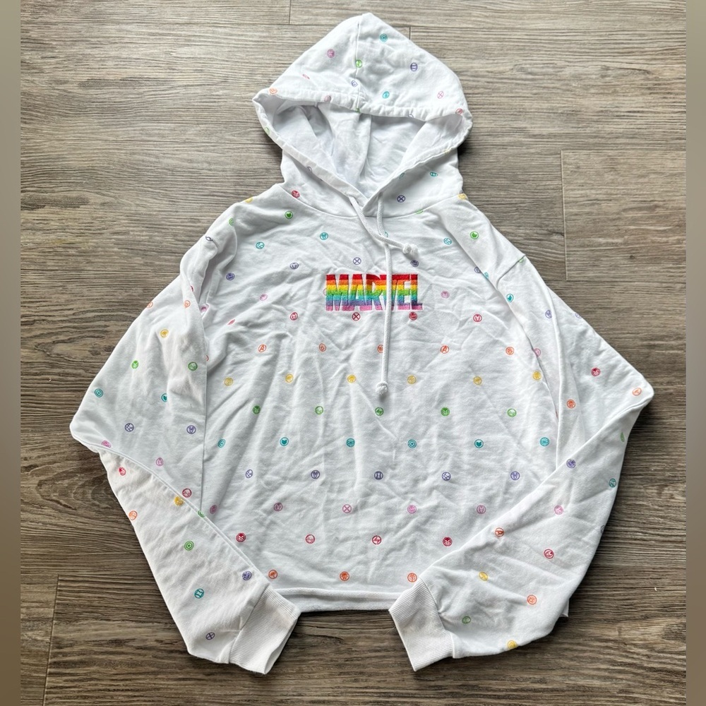Marvel Pride Rainbow Logo White Hoodie – Unisex Size S
